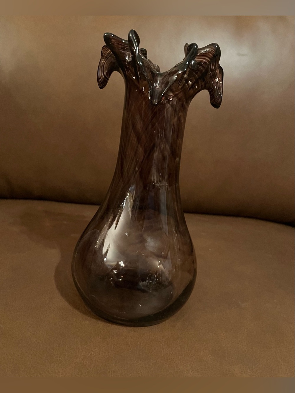 Vtg Handblown Smoky Glass Art Vase - Elegant Home Accent
